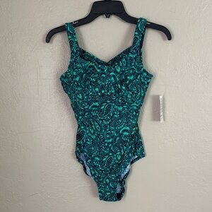 Lands End One piece Underwire Paisley Swimsuit Women’s Size 6 Blue/Green NWT